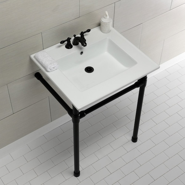 KVPB25227W40 Dreyfuss 25 Console Sink W/SS Leg (4, 3 Hole), Wht/Blk